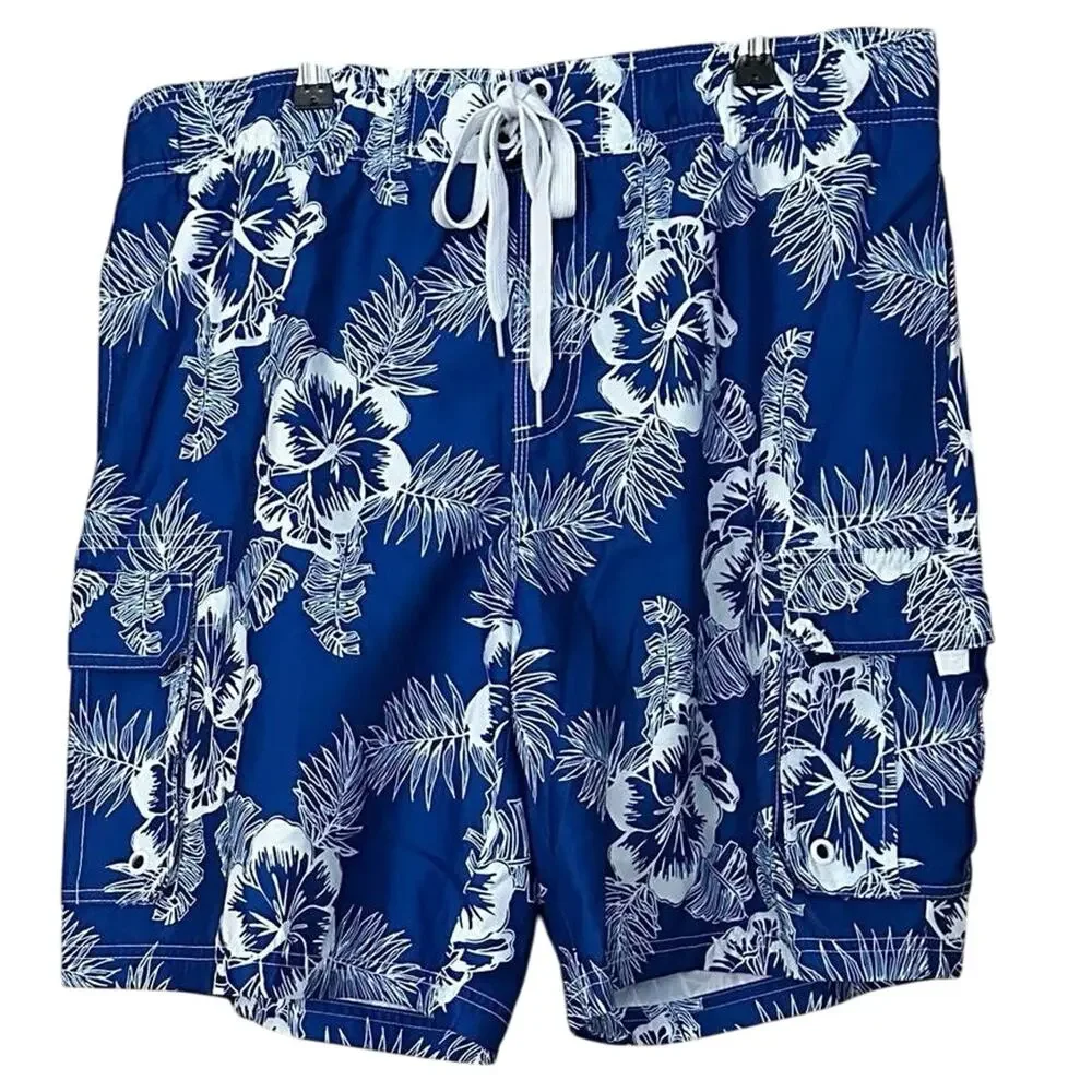 Ocean Pacific OP‎ Mens Size Large Swimming Trunks Blue White Tropical Print - Picture 2 of 8